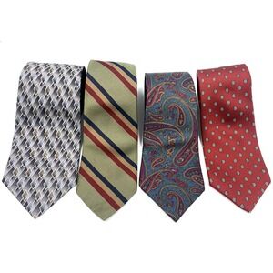 Lot of 4 Men' 100% Silk Ties Roots, Paul Stuart, Posh, Keith Daniels 56"-61"